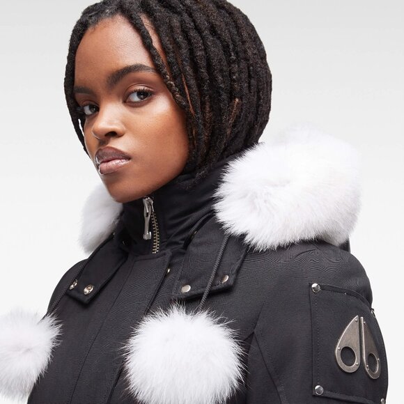 Moose Knuckles Black Parka With White Fox Fur NWT - Picture 5 of 14